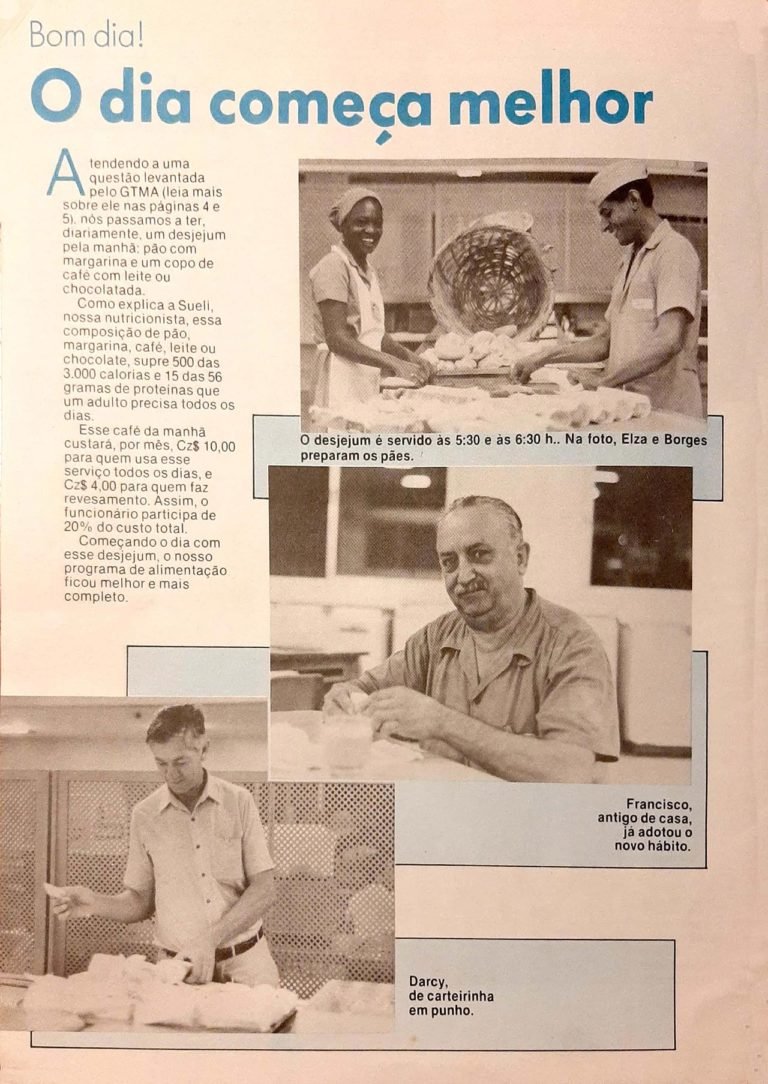 pagina do Jornal da empresa com matéria escrita e imagens referente ao novo desjejum que será servido na empresa